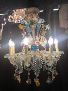 Murano-Glaslüster mit 6 Leuchten, Aquamarin