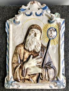 Formella - targa devozionale in maiolica,San Francesco da Paola. Faenza