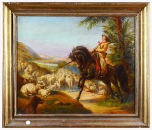 Englisches Ölgemälde auf Leinwand aus dem Jahr 1900, signiert, englisches Ölgemälde auf Leinwand "Hirte mit Herde"
