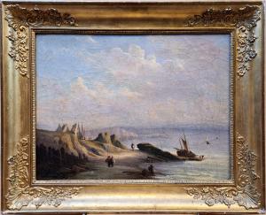Edwin Hayes (1819-1904). Northern European School, mid-19th century. "Seascape, returning from fishing at sunset".