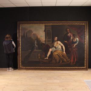 Monumental 18th century Italian painting, Bathsheba at her bath