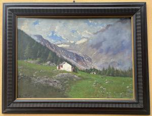scorcio di paesaggio montano con baite