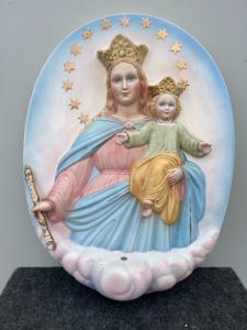 Polychrome Steingut-Form, Madonna mit Jesuskind. Ronzan, Turin.