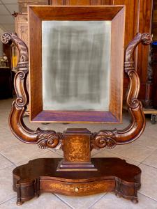 LARGE ANTIQUE WALNUT PSYCHE DRESSING TABLE MIRROR, CHARLES X PERIOD 1810
