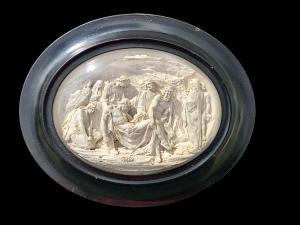 Meerschaum (magnesite) bas-relief depicting the deposition of Christ. France.