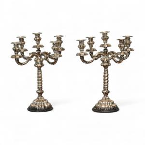 Coppia di Candelabri in Argento 800 - Italia XX Secolo 