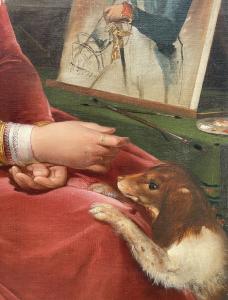 Pittore italiano (metà  XIX sec.) - Ritratto di dama con cagnolino e ritratto del consorte. - Foto 7