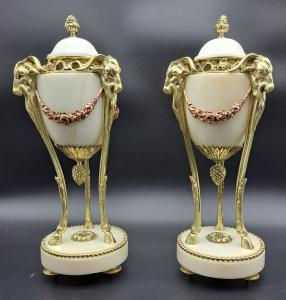 PAIR OF NAPOLEON III MARBLE AND BRONZE VASES