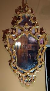 Painted and gilded mirror in Louis XV style, mid-19th century