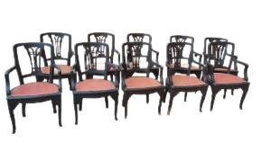  gruppo di dieci poltroncine sedie con braccioli italiane  dell'800  