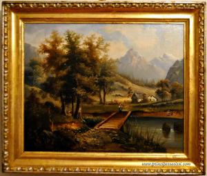 Joseph Charles Francois, 1875 c.a. Decorativo paesaggio montano (Vosgi?) del romanticismo.