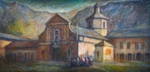 "Santuario d'Oropa" tecnica mista su tela di Silvano Magliola, "Santuario d'Oropa" mixed media on canvas by Silvano Magliola