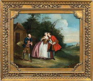 Seguidor de Nicolas Lancret (París 1690 - París 1743) - Escena galante en un paisaje.