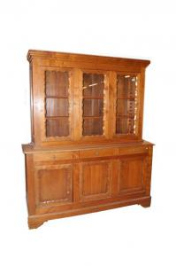 Grande credenza Austriaca 3 porte vetro e 3 chiuse in legno di olmo stile Rustico