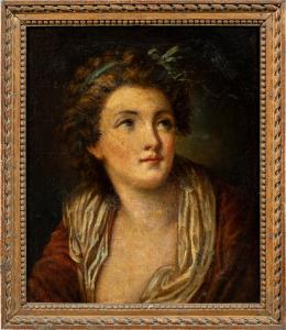 Círculo de Jean-Baptiste Greuze (Tournus, 1725 – Paris, 1805) – Retrato de jovem dama.