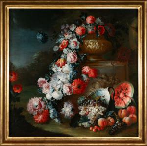 Michele Antonio Rapous, (Turim 1733-1819), Par de Naturezas Mortas com flores e frutas VENDIDO