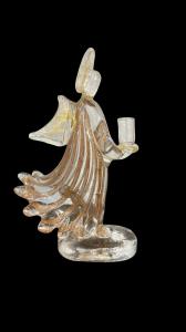 Angelo candeliere in vetro con fasce verticali in avventurina.Murano
