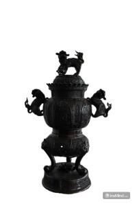 Grande Vaso Chinês de Metal do Século XIX com Cães de Fo