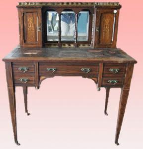Antique Victorian English Desk from the 1800s with Riser and Mirror