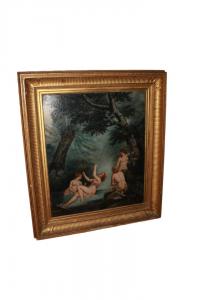 Französisches Ölgemälde auf Leinwand, das ein Nymphenbad darstellt