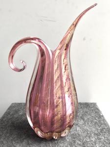 Vaso in vetro pesante  con inclusioni foglia oro cordonato.Manifattura Barovier & Toso,Murano