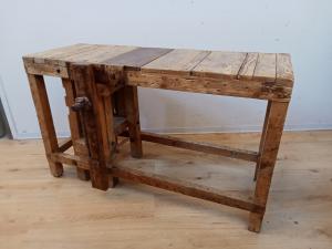Industrial rustic workbench - counter table with vise - early 1900s