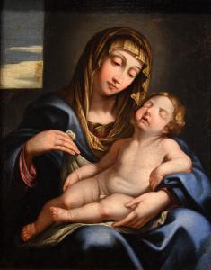 Madonna con il bambino dormiente, Giovan Battista Salvi detto "il Sassoferrato" (1609 - 1685) Cerchia/bottega