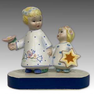 LENCI, Due angioletti alla processione, ceramica decorata
