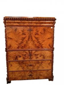 Grande secretaire Biedermeier del 1800 Nord Europa in radica