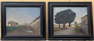 coppia di dipinti ad olio su compensato
