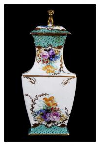 Vaso con coperchio in porcellana Limoges bianca e verde