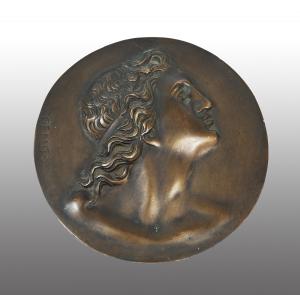 Bassorilievo antico in bronzo patinato raffigurante il profilo di Alessandro Magno firmato "Gemito".Napoli XIX secolo.
