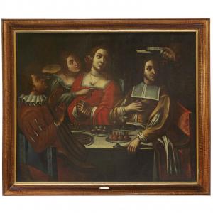 Death Comes to the Banquet Table Memento Mori after Giovanni Martinelli Large 17th Century Italian P