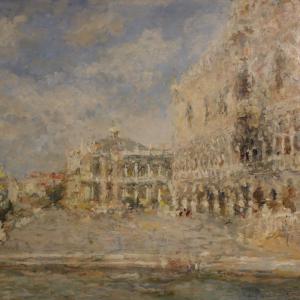 Great painting signed by Luigi Mantovani, View of Venice with the Doge's Palace - Foto 5