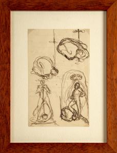 Rubaldo Merello, Estudos para figuras e objetos decorativos, tinta sobre papel