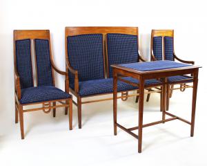 Art Nouveau living room set in beech wood and blue velvet - period: 1900 (4-piece set)