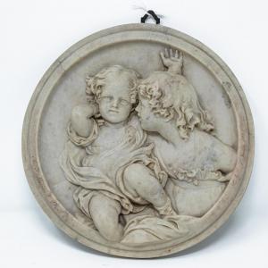 Edward William Wyon (1811 - 1885), Coppia di putti, Bassorilievo in marmo
