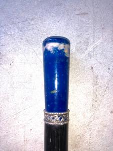 Cane with lapis lazuli knob, silver and marcasite ring, rosewood shaft.