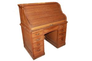 Scrivania a rullo americana in legno di rovere di inizio 1900 con ampi cassetti