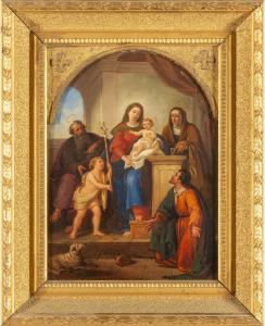 Olio su rame raffigurante la Sacra Famiglia con Sant’Anna, opera della scuola italiana del XIX secolo.