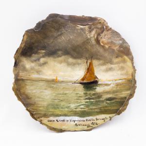 Conchiglia dipinta di Lorenzo Delleani, firmata – 1894, Painted shell by Lorenzo Delleani, signed – 1894