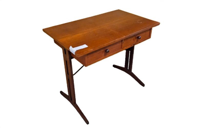 Scrittoio moderno a cavalletto in legno con due cassetti