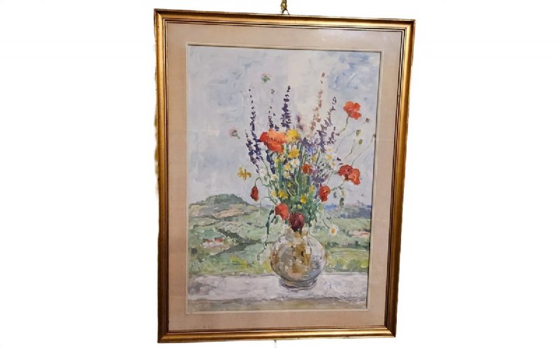 MASSIMO QUAGLINO REFRANCORE 1899 - TURIN 1982 ÖLGEMÄLDE AUF LEINWAND "BLUMEN AUF DEN LANGHE" UNTEN RECHTS SIGNIERT CM 50 X 70 LEINWAND - CM 64 X 84 RAHMEN