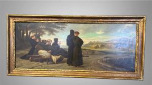 Dipinto a olio su tavola – "La benedizione di San Francesco alla città di Assisi" - firmato B. d’A. Cochin (?) D'après Léon Benouville (1821–1859)