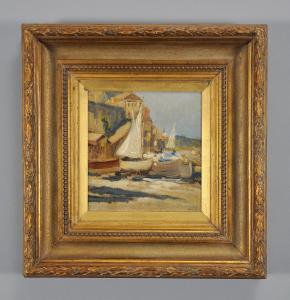 Angelo Balbi (Genoa 1872-1939) Boats ashore, signed lower right and dated 1936