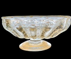 Vaso centrotavola polilobato con inclusioni a bolle e foglia oro.Fratelli Toso,Murano.