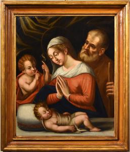 Sacra Famiglia con San Giovannino, Cerchia Giovanni Battista Ramenghi (Bologna, 1521 - 1601)