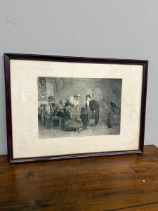 Antica incisione '800 Celestino Turletti. Ben arrivato Lo Zio, 44x32cm