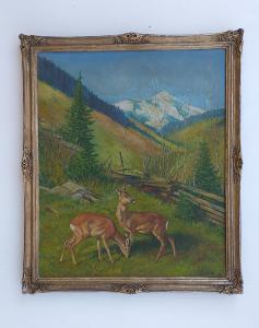 Paisagem de montanha com veados