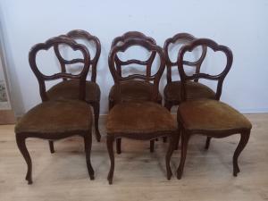 Gruppe von sechs Stühlen im Louis-Philippe-Stil aus nussbaumfarbenem Buchenholz - Mitte des 20. Jahrhunderts